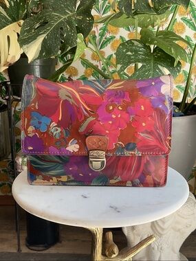 Patricia Nash Red Floral Leather Clutch with Pink, Purple & Blue Accents